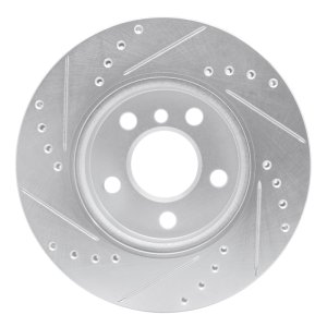 Mini Cooper Brake Rotor (1) - Front Right - R1 Concepts - Drilled & Slotted - Silver - `14-`24